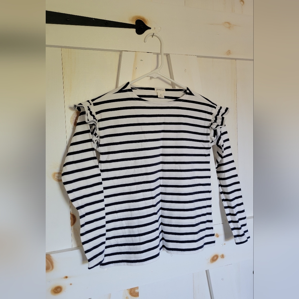 Crewcuts Girl's Navy and White Striped Long Sleeve Tee